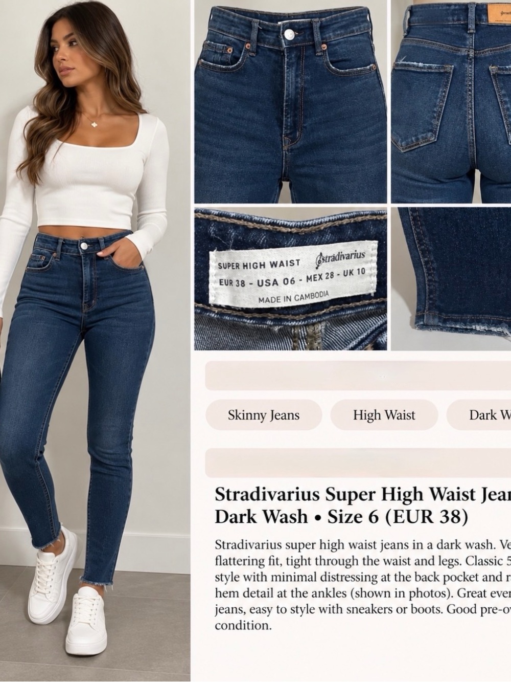 Stradivarius Dark Blue Skinny Jeans